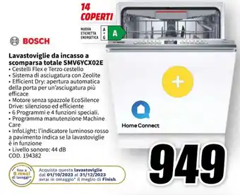 MediaWorld BOSCH Lavastoviglie da incasso a scomparsa totale SMV6YCX02E offerta