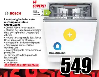 MediaWorld BOSCH Lavastoviglie da incasso a scomparsa totale SMV4EVX02E offerta