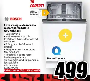 MediaWorld BOSCH Lavastoviglie da incasso a scomparsa totale SPV2HKX42E offerta