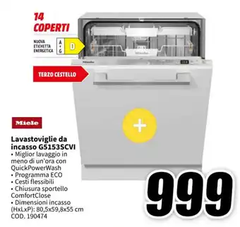 MediaWorld Miele Lavastoviglie da incasso G5153SCVI offerta