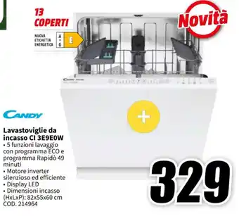 MediaWorld CANDY Lavastoviglie da incasso CI 3E9E0W offerta
