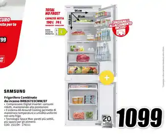 MediaWorld SAMSUNG Frigorifero Combinato da incasso BRB26703CWW/EF offerta