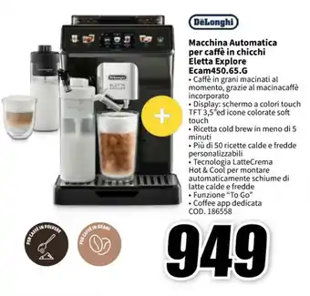 MediaWorld DeLonghi Macchina Automatica per caffè in chicchi Eletta Explore Ecam450.65.G offerta