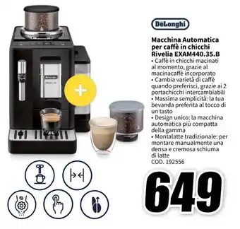 MediaWorld DeLonghi Macchina Automatica per caffè in chicchi Rivelia EXAM440.35.B offerta