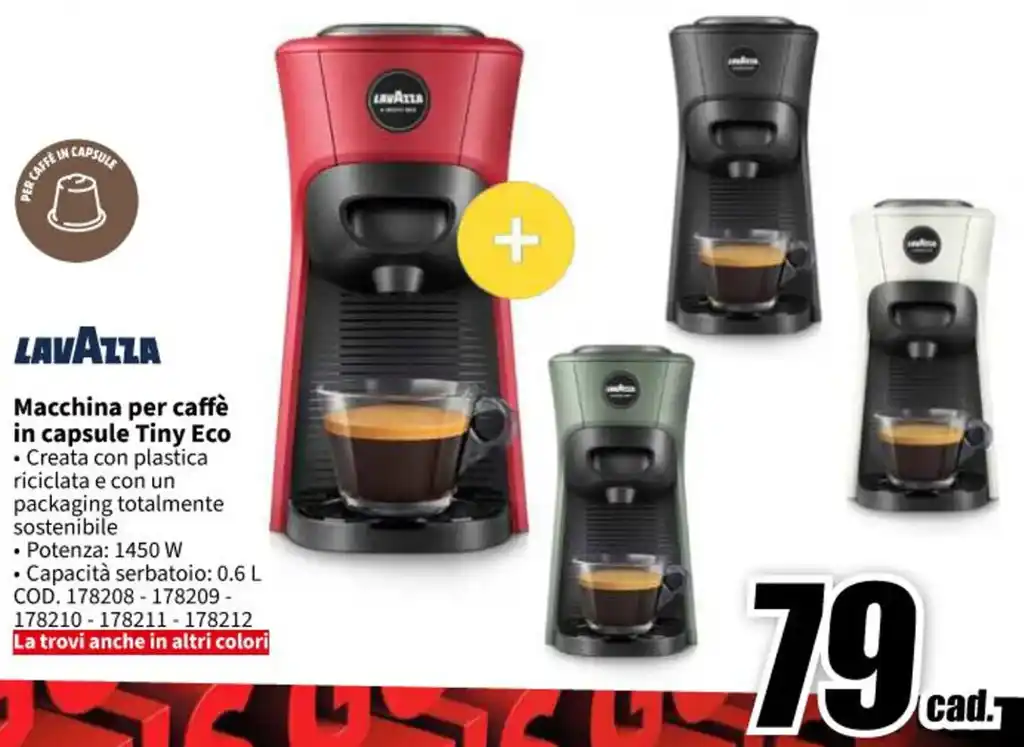 Macchina Da Caffè Lavazza Tiny Eco Rossa - Per Capsule A Modo Mio - Foto 5