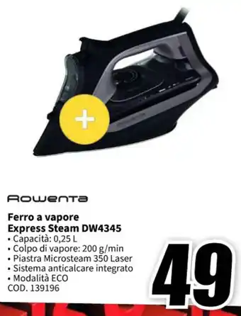 MediaWorld Rowenta Ferro a vapore Express Steam DW4345 offerta