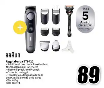 MediaWorld BRAUN Regolabarba BT9420 offerta