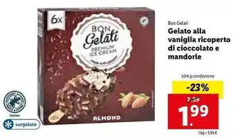 Lidl Bon Gelati Gelato alla vaniglia ricoperto di cioccolato e mandorle 504g offerta
