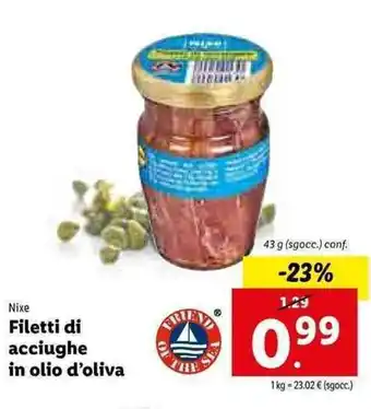 Lidl Nixe Filetti di acciughe in olio d'oliva 43g offerta