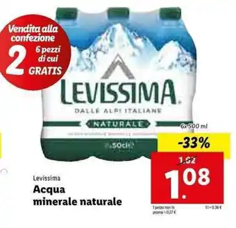 Lidl Levissima Acqua minerale naturale 6x 500ml offerta
