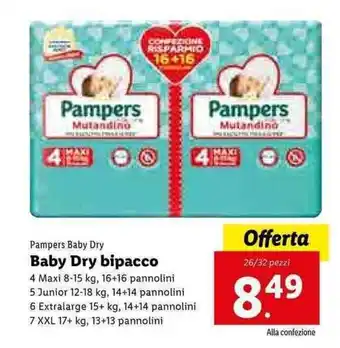 Lidl Pampers Baby Dry bipacco 26/32 pezzi offerta