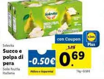 Lidl Solevita Succo e polpa di pera offerta