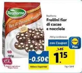 Lidl Realforno Frollini fior di cacao e nocciole 700g offerta