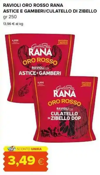Oasi RAVIOLI ORO ROSSO RANA ASTICE E GAMBERI/CULATELLO DI ZIBELLO gr 250 offerta