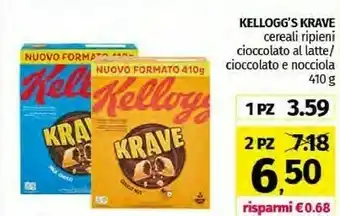 Pam Kelloggs Krave Cereali Ripieni Cioccolato Al Latte/ Cioccolato E Nocciola 410 G offerta