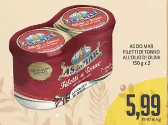 Supermercati Piccolo AS DO MAR FILETTI DI TONNO ALL'OLIO DI OLIVA 150 g x 2 offerta
