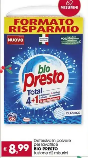 Despar Detersivo in polvere per lavatrice BIO PRESTO fustone 62 misurini offerta