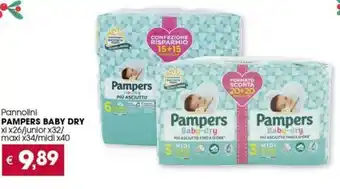 Pannolini PAMPERS BABY DRY xl x26/Junior x32/ maxi x34/midl x40