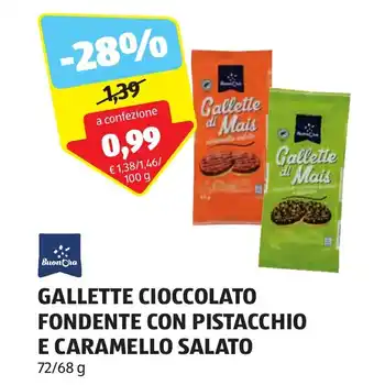 ALDI GALLETTE CIOCCOLATO FONDENTE CON PISTACCHIO E CARAMELLO SALATO 72/68 g offerta
