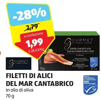 ALDI FILETTI DI ALICI DEL MAR CANTABRICO 70 g offerta