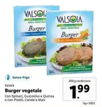 Lidl Valsoia Burger vegetale 200g offerta