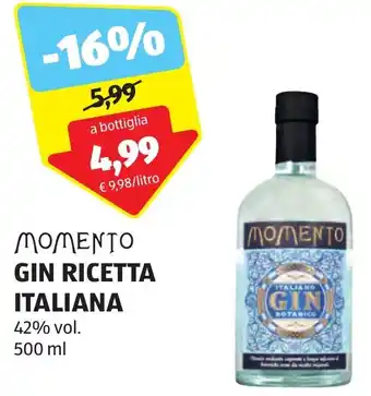 ALDI MOMENTO GIN RICETTA ITALIANA 42% vol. 500 ml offerta