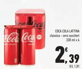 Conad COCA COLA LATTINA classica-zero zuccheri 330 ml x 4 offerta