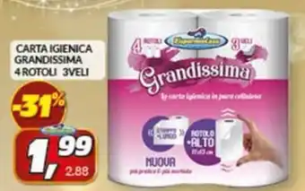 Risparmio Casa CARTA IGIENICA GRANDISSIMA 4 ROTOLI 3VELI offerta