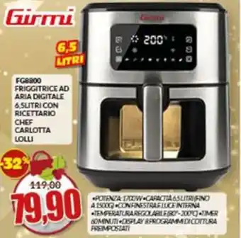 FG8800 FRIGGITRICE AD ARIA DIGITALE 6.SLITRI CON RICETTARIO CHEF CARLOTTA LOLLI