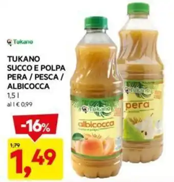 DPiù TUKANO SUCCO E POLPA PERA / PESCA/ ALBICOCCA 1,5 l offerta