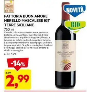 DPiù FATTORIA BUON AMORE NERELLO MASCALESE IGT TERRE SICILIANE 750 ml offerta