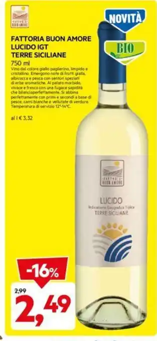 DPiù FATTORIA BUON AMORE LUCIDO IGT TERRE SICILIANE 750 ml offerta