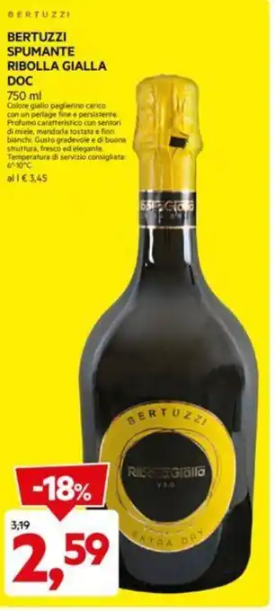 DPiù BERTUZZI SPUMANTE RIBOLLA GIALLA DOC 750 ml offerta