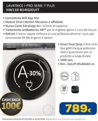 Euronics LAVATRICE I-PRO SERIE 7 PLUS HW110-B14IGIEUIT offerta