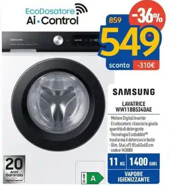 FreeShop SAMSUNG LAVATRICE WW11BB534DAE offerta