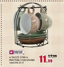 4 Tazze Con 4 Piattini Con Stand
