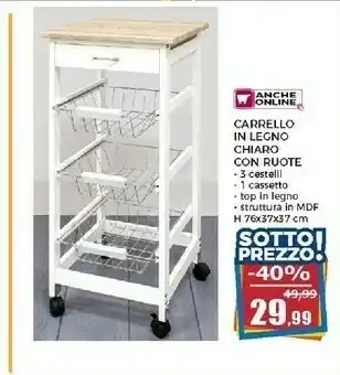 Happy Casa Carrello In Legno Chiaro Con Ruote 3 Cestell offerta