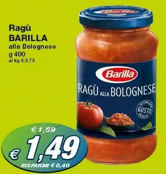 Prix Quality Barilla Ragù Alla Bolognese 400 G(ml) offerta