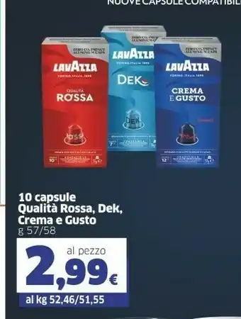 Sigma Lavazza 10 Capsule Qualità Rossa/ Dek/ Crema E Gusto offerta