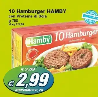 Prix Quality Hamby 10 Hamburger Con Proteine Di Soia Surgelati 750 G(ml) offerta