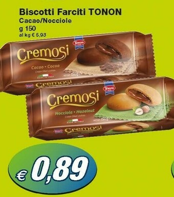 Prix Quality Tonon Biscotti Ripieni Con Crema Al Cacao 150 G(ml) offerta