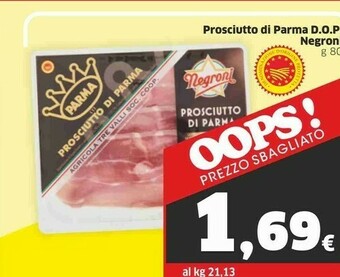 Sigma Negroni Prosciutto Di Parma 80 G(ml) offerta