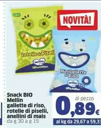 Sigma Mellin Snack Bio Gallette Di Riso, Rotelle Di Piselli, Anellini Di Mais offerta