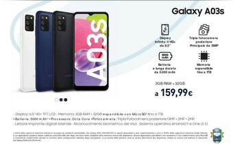Unieuro Samsung Galaxy A03s 5.000mAh Display 6.5” HD+ TFT LCD 32GB Blue offerta