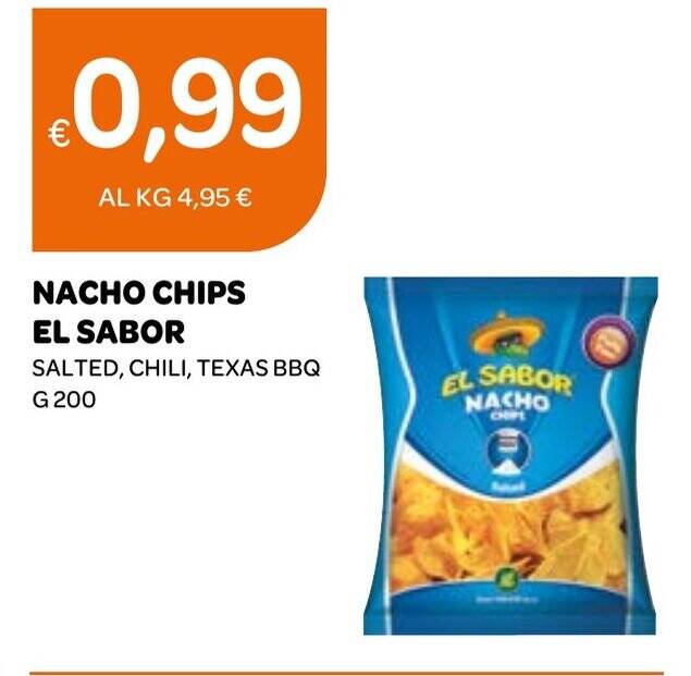 NACHO CHIPS EL SABOR SALTED, CHILI, TEXAS BBQ g 200 offerta di Ekom