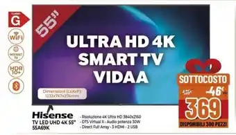 Expert Hisense TV LED UHD 4K 55" 55A69K offerta