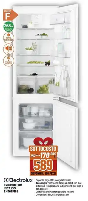Expert Electrolux FRIGORIFERO INCASSO ENT6TF18S offerta