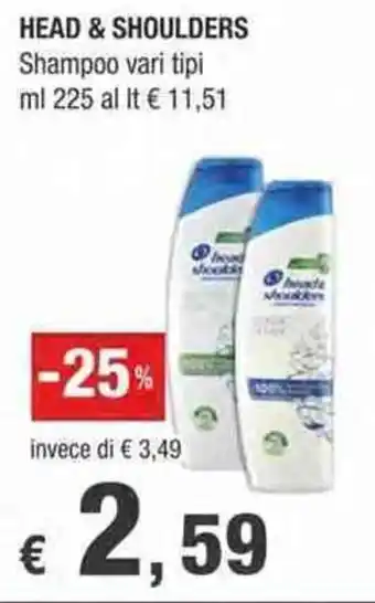 Crai HEAD & SHOULDERS Shampoo vari tipi ml 225 offerta