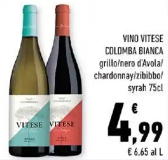 Conad VINO VITESE COLOMBA BIANCA grillo/nero d'Avola/ chardonnay/zibibbo/ syrah 75cl offerta