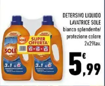 Conad DETERSIVO LIQUIDO LAVATRICE SOLE bianco splendente/ protezione colore 2x29lav. offerta